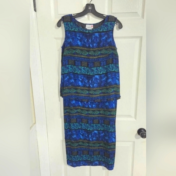 Scarlett Vintage Dress Size 8 Blue Sleeveless Long Maxi Retro Blue Artistic - Picture 1 of 10
